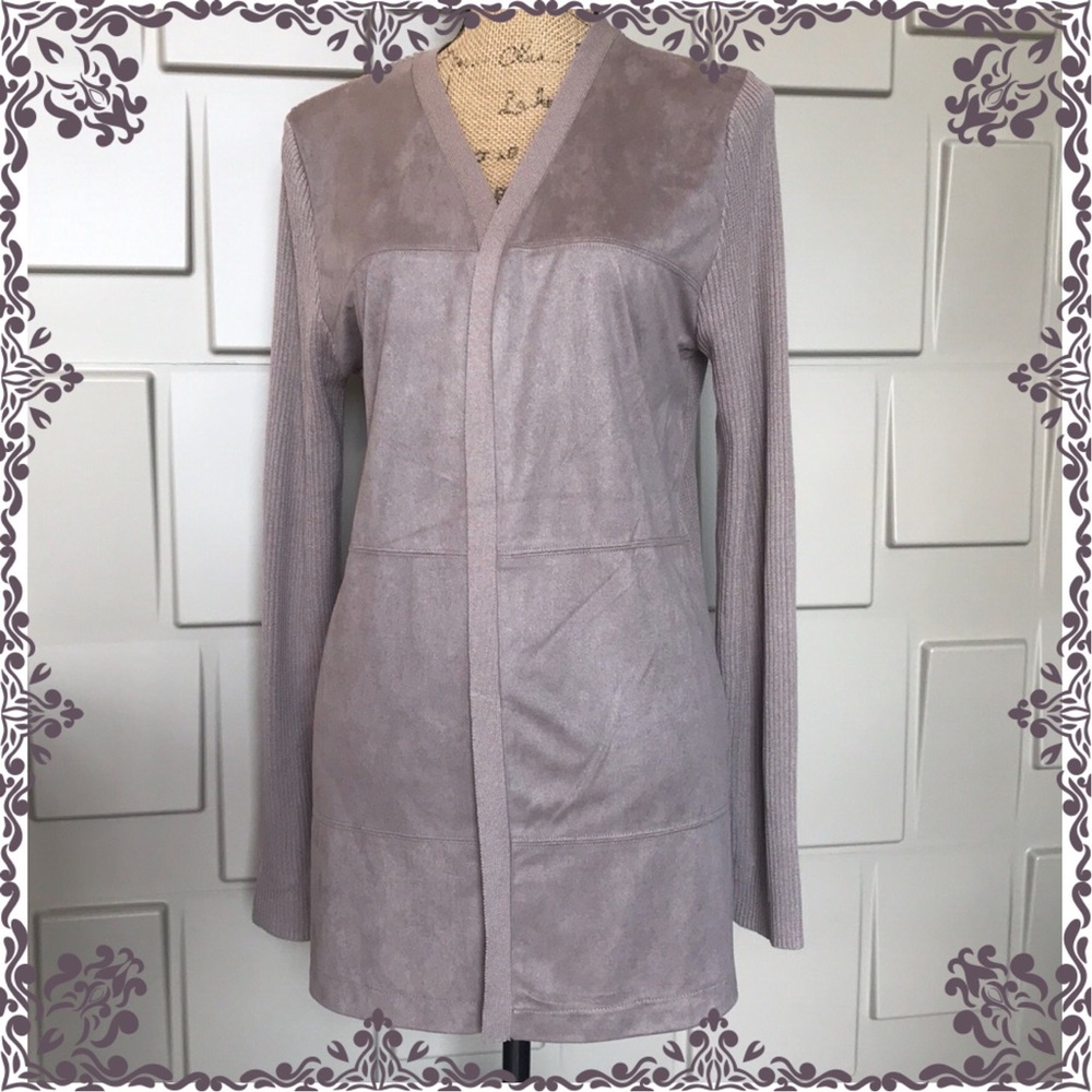 GNW jacket blazer taupe cardigan tan faux suede open front Size Large